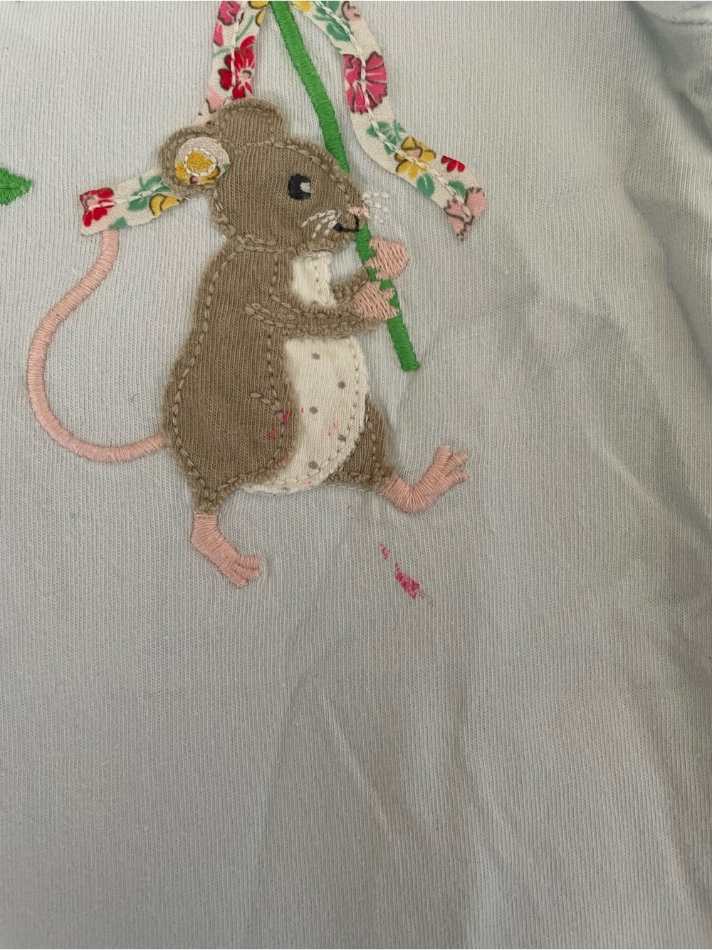 Mini Boden Light Blue Tee with Colorful Bunny and Mouse Appliqués - Picture 3 of 4